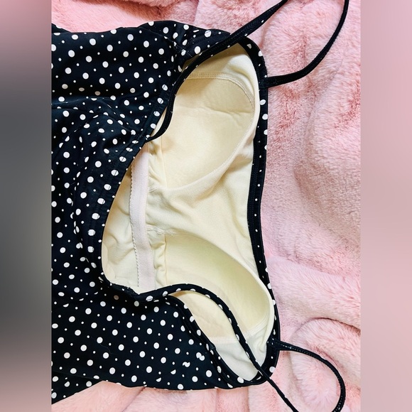 Black Polka Dot 1-Piece Skirted Swim Dresswith Red Front Tie by A Shore Fit - Picture 5 of 13